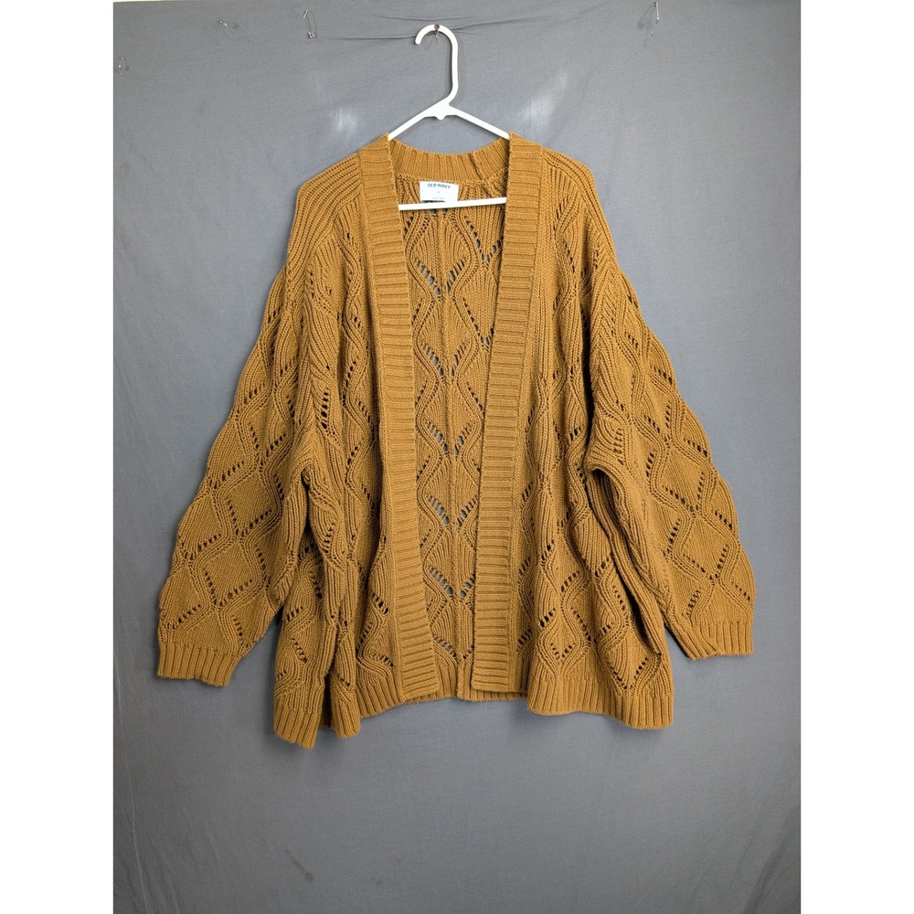 Old Navy Womens 3X Open Front Pointelle Cardigan Sweater Gold Brown 720544-03
